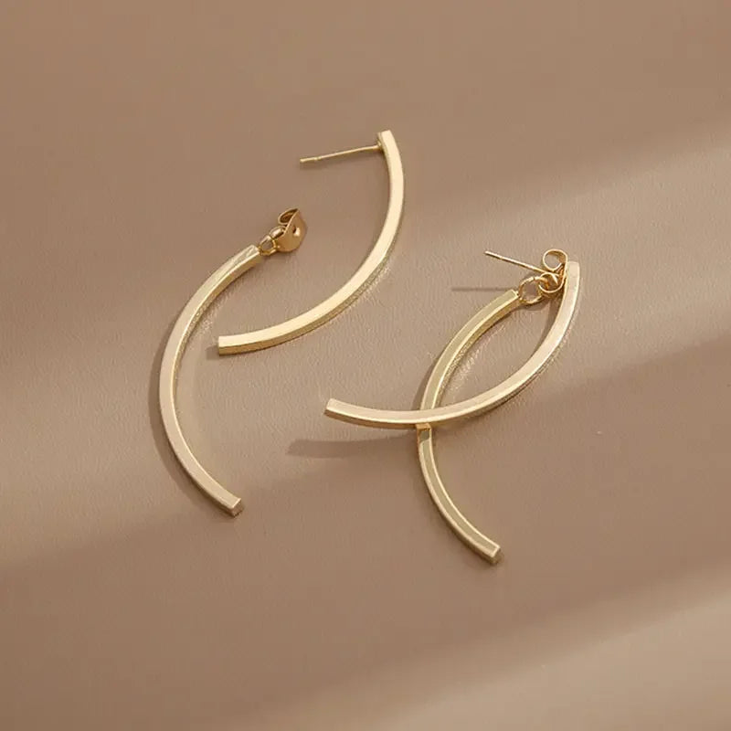 Korean Stylish Cross Arc Long Drop Earrings for Women - Fashion Dangling Jewelry