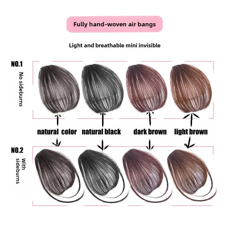 3D Remy Human Hair Clip-In Bangs for Women - Natural Fringe Hairpiece in Multiple Colors