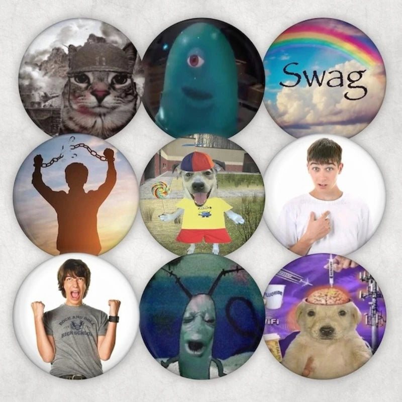 Meme Pinback Buttons Set - Reaction Photos Badge Brooches for Jackets & Bags