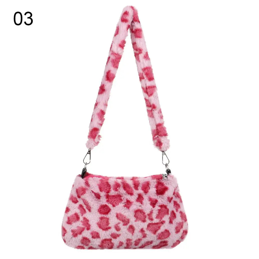 Women’s Animal Print Faux Fur Shoulder Bag Crossbody Messenger Purse