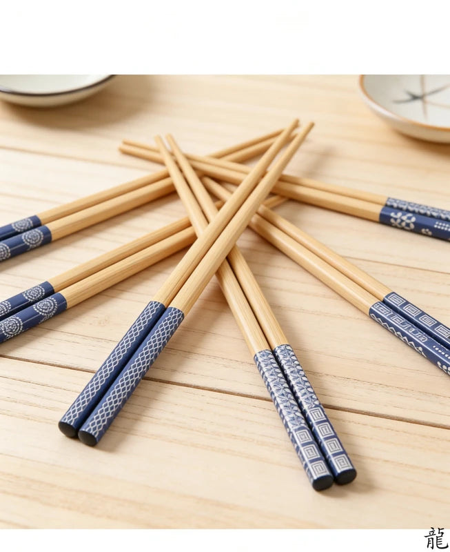 Reusable Bamboo Chopsticks Set - 5 Pairs Natural Wood Sushi Food Utensils