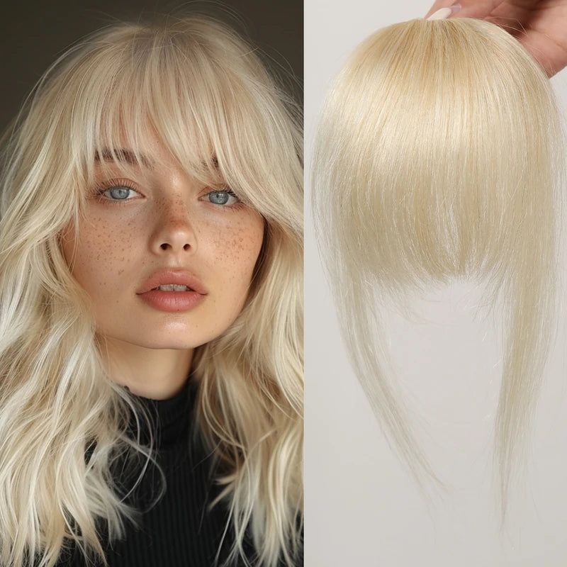 Human Hair Bangs Clips - 4.5 Inch Air Fringe Hairpiece for Women