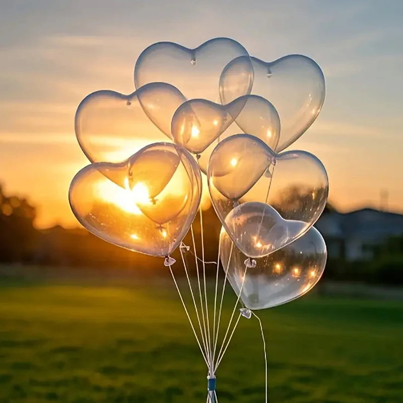 10pcs Transparent Love Heart Balloons Latex Balloons for Valentine`s Day Wedding Birthday Party Decor