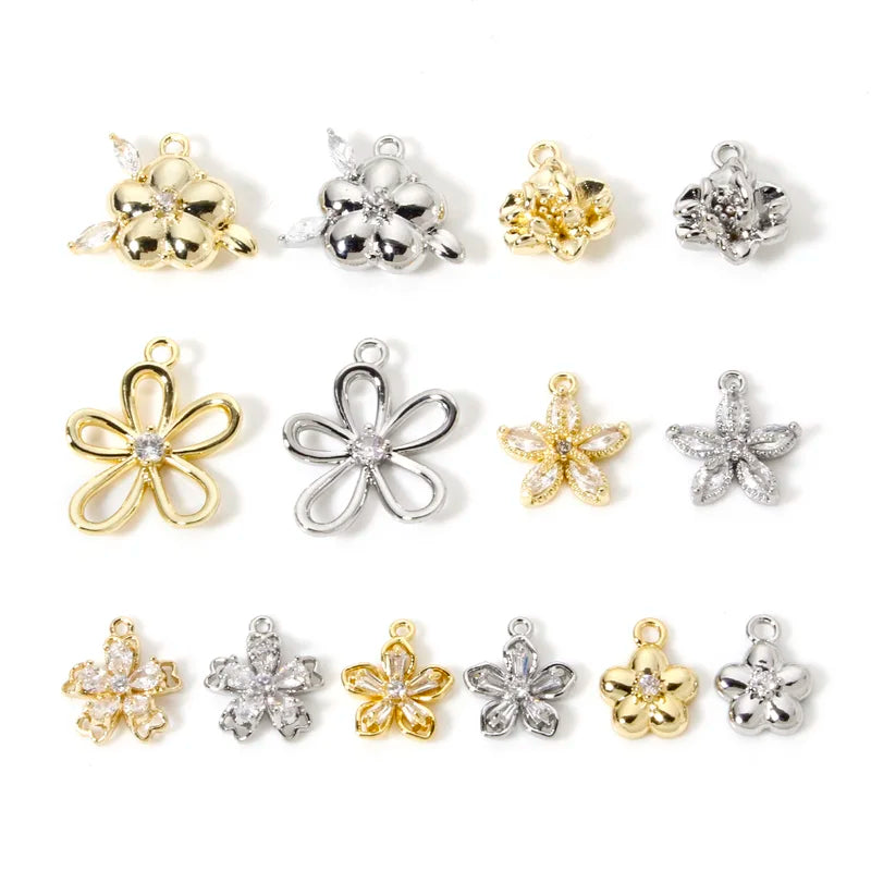Mini Brass Flower Charms Set for Jewelry Making - Multicolor Pendant Findings
