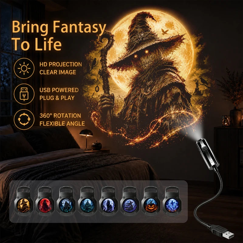Halloween Projector Light with 8 Interchangeable Patterns - Ceiling Ambient Decor