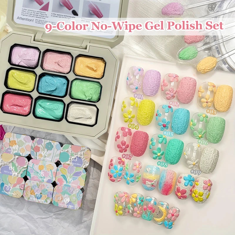 9-Grid Macaron Oil Painting Gel Set for Nails - Vibrant No Wipe Nail Polish