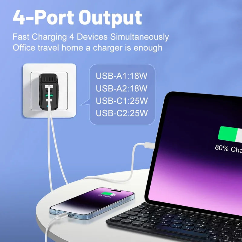 100W Fast Charging USB Wall Charger with 6 Ports for Universal Devices