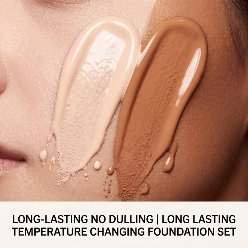 Temperature Changing Foundation Set Long Wear Liquid Makeup SPF 50 Natural Glow 30g