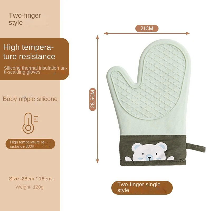Heat-Resistant Silicone Oven Gloves Thickened Non-Slip Kitchen Safety Gloves