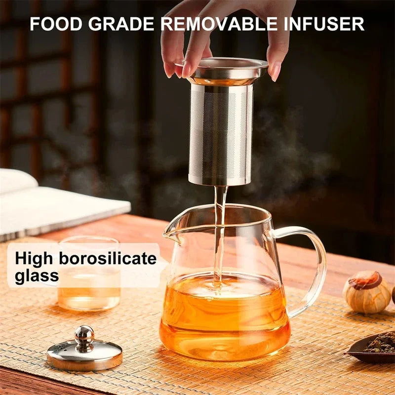 Heat-Resistant Borosilicate Glass Teapot with Stainless Steel Infuser 1L - Clear for Loose Leaf Tea