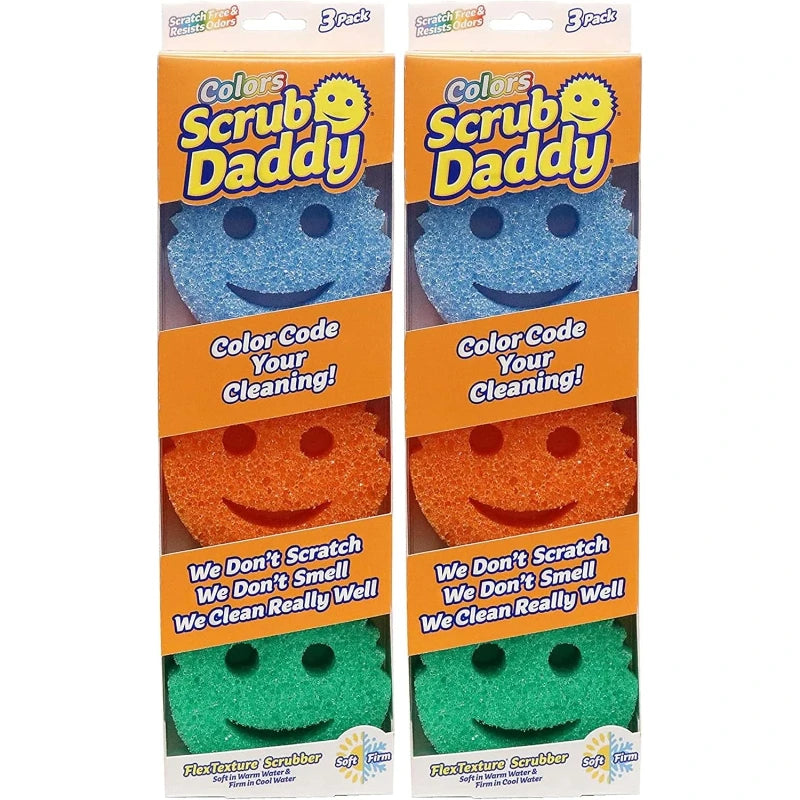 6-Pack Temperature-Sensing Dual-Sided Kitchen Scrub Sponges for Dish & Surface Cleaning