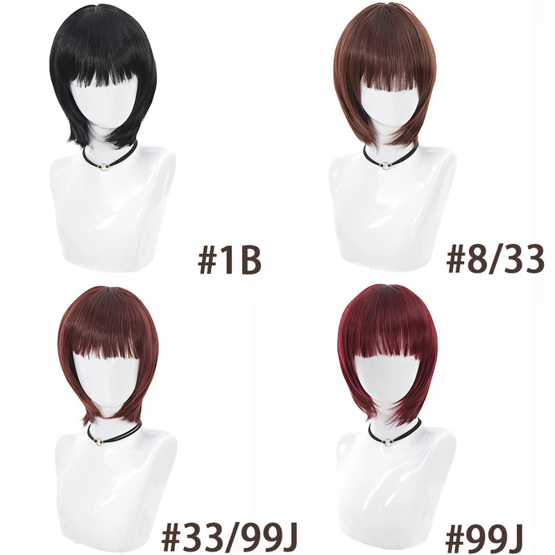 Short Straight Bob Wig for Women Synthetic Hair with Fringe - High Temp Silk Style