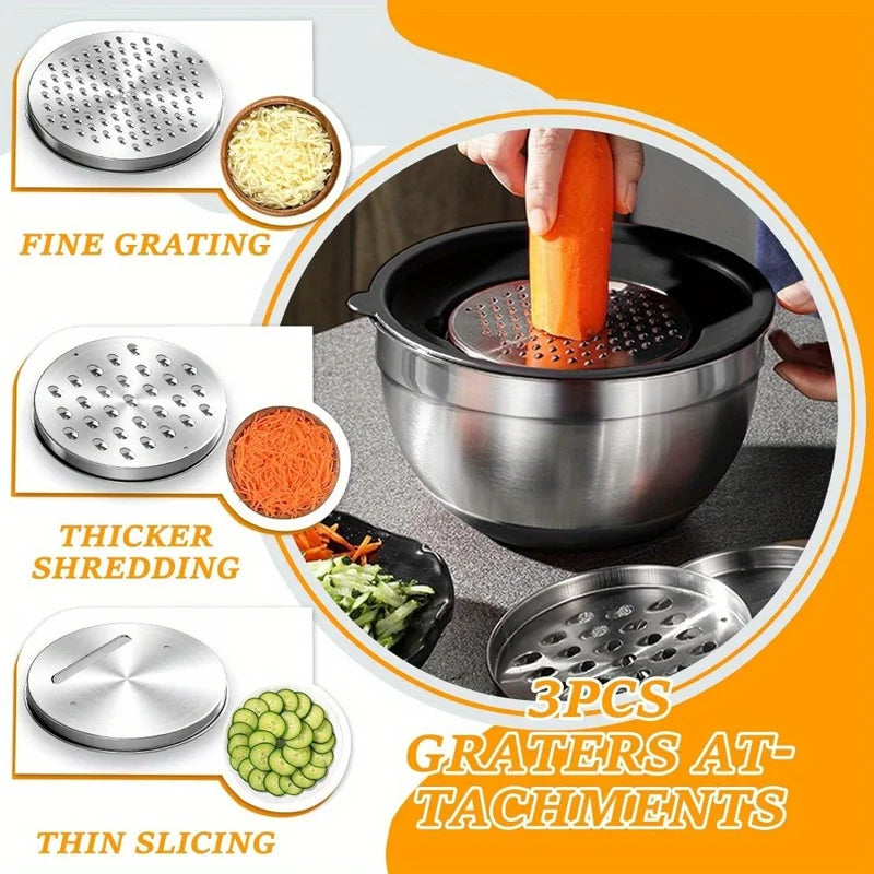 17pcs Stainless Steel Mixing Bowl Set with Lids Non-Slip Kitchen Utensils