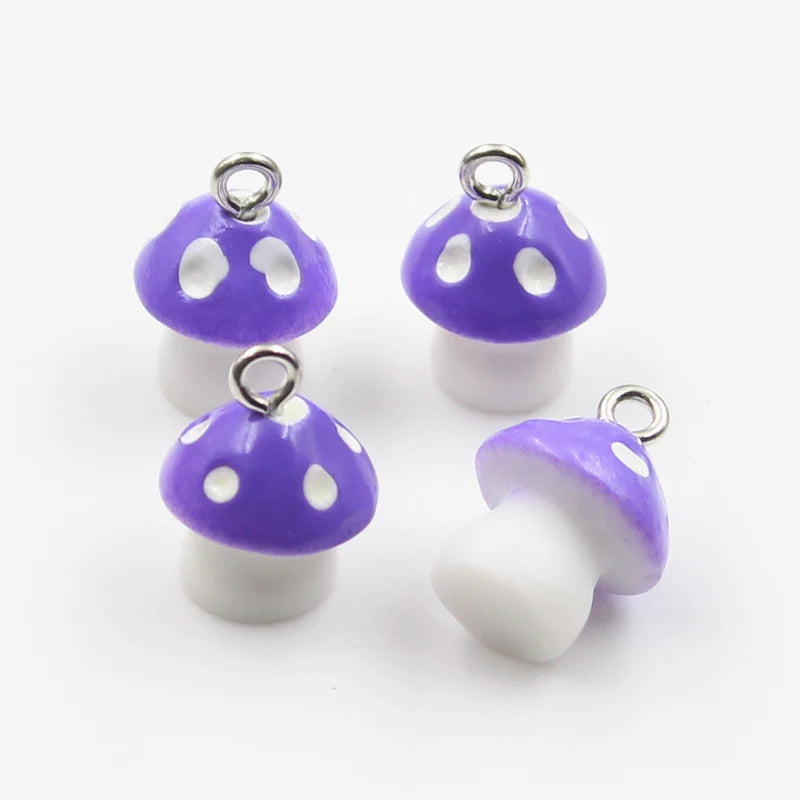 Colorful 3D Mushroom Resin Charms for Jewelry Making - 10pcs