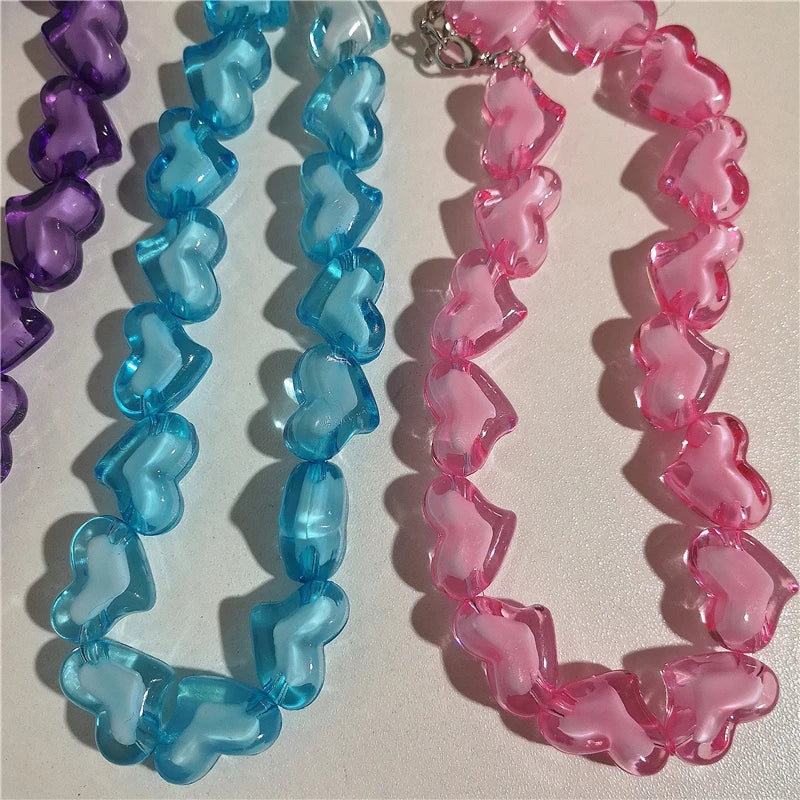 Kpop Y2K Goth Harajuku Acrylic Heart Beaded Choker Necklace for Women Girls