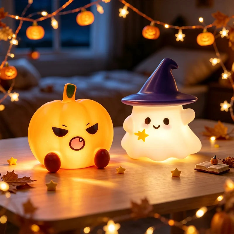 Halloween LED Ghost Witch Hat Pumpkin Night Light - Colorful Silicone Decor