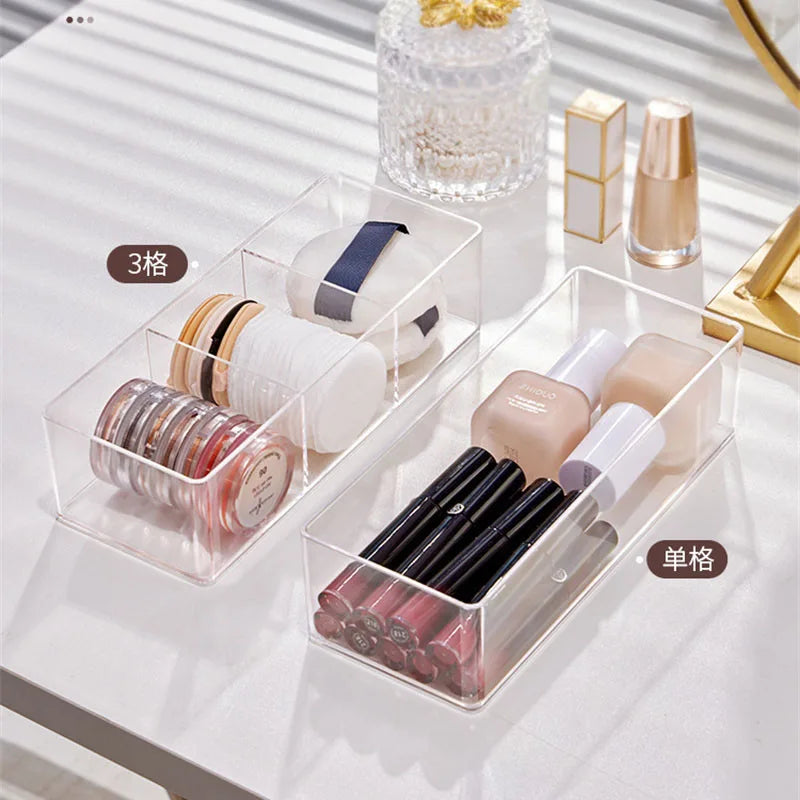 Acrylic Cosmetics Storage Box for Lipstick & Makeup Brushes, Layered Organizer, Desktop Drawer, Clear