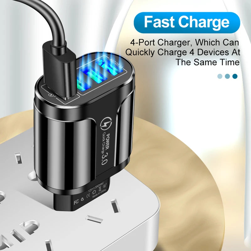 4 Ports USB Fast Charger 48W Wall Adapter Quick Charge 3.0 for Smartphones