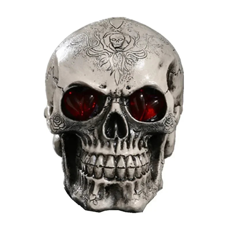 Handmade Resin Skull Sculpture with LED Eyes - Halloween Home Decor, Skeleton Figurine