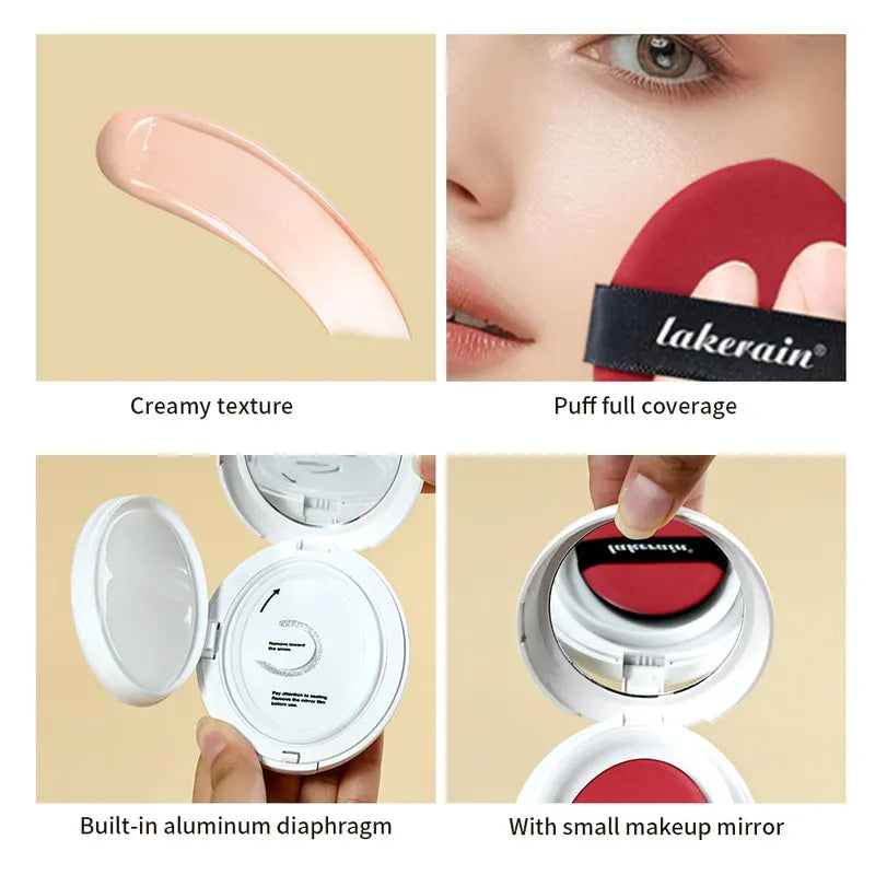 Hydrating Dewy Glow Cushion Foundation with Long-Lasting Moisturizer, Natural Light Coverage, Portable Face Makeup
