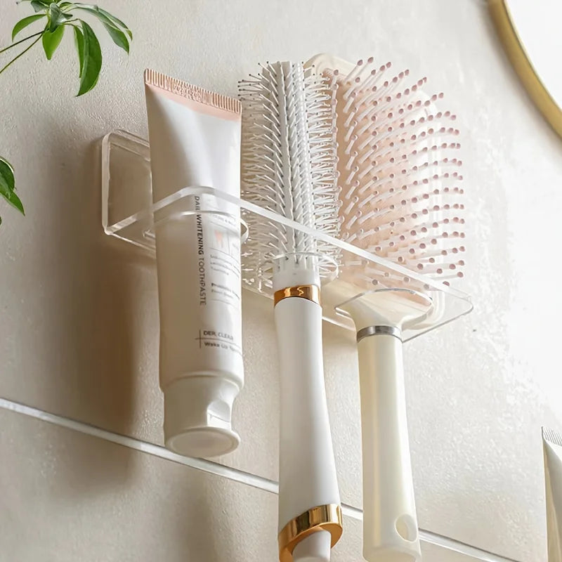 Acrylic Wall-Mounted Bathroom Organizer No-Drill Storage Rack for Hair Brushes & Toiletries