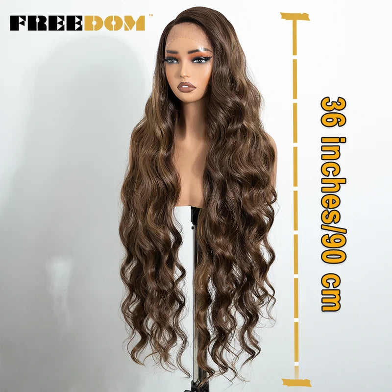 Long Wavy Synthetic Lace Front Wig for Black Women - 36 Inch Ombre Body Wave Daily Use