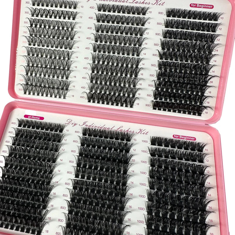 Thick Volume Eyelash Clusters Kit - Wispy Long D Curl False Lashes Waterproof