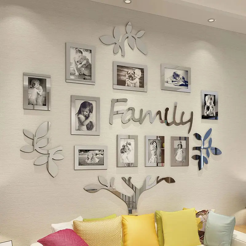 3D Acrylic Family Tree Wall Decals - DIY Photo Frame Art for Living Room