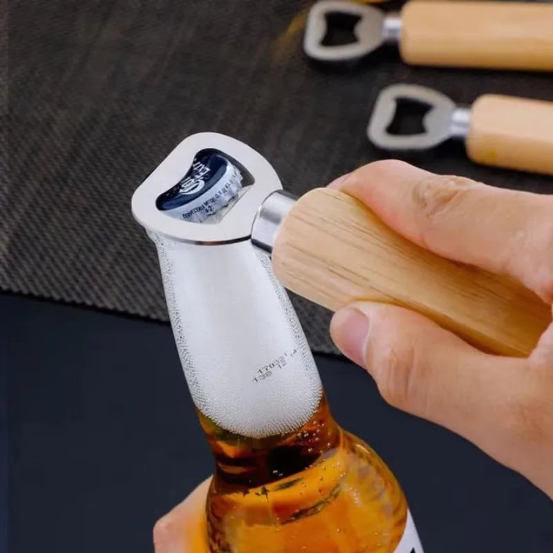 Stainless Steel Wooden Bottle Opener Set - Durable Barware for Home & Party
