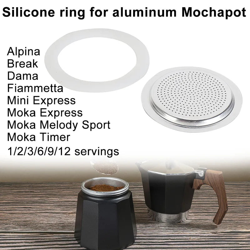 Silicone Coffee Rubber Seal & Filter Screen for Espresso Moka Pot Replacement