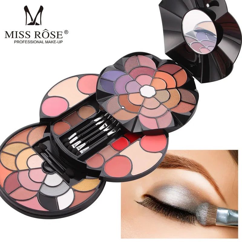 Multicolor Pigmented Makeup Palette with Travel Brush Set for Women - Long-Lasting & Waterproof
