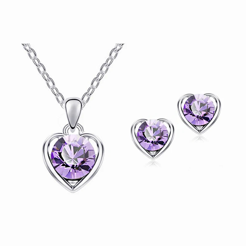 Elegant Silver Color Necklace and Earring Jewelry Set for Women Wedding