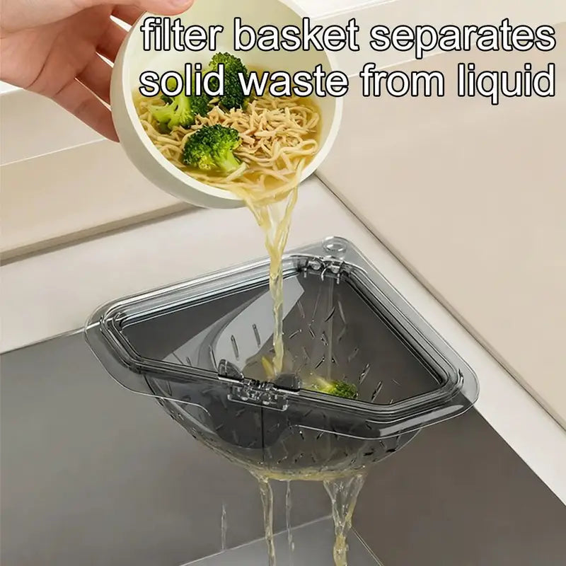Kitchen Sink Drain Filter Basket - Triangular Food Waste Strainer & Storage Caddy