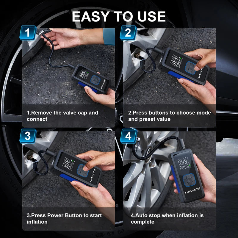 Portable Car Air Pump 150 PSI Tire Inflator with Digital Display & Auto Shut-Off