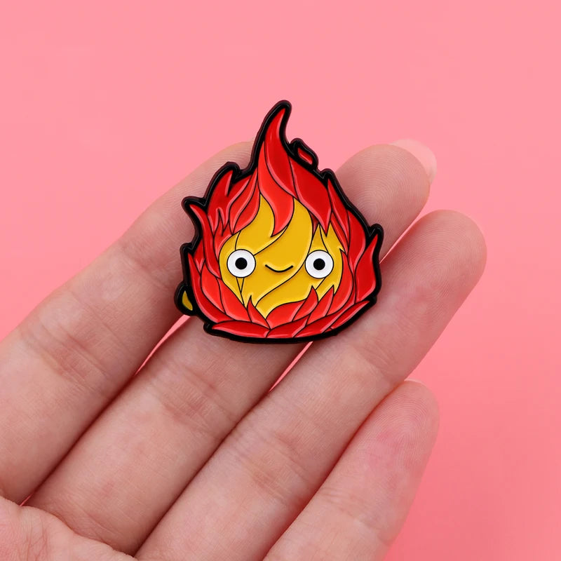 3-Piece Anime Enamel Pin Set Cartoon Fire Brooches for Clothing & Gift