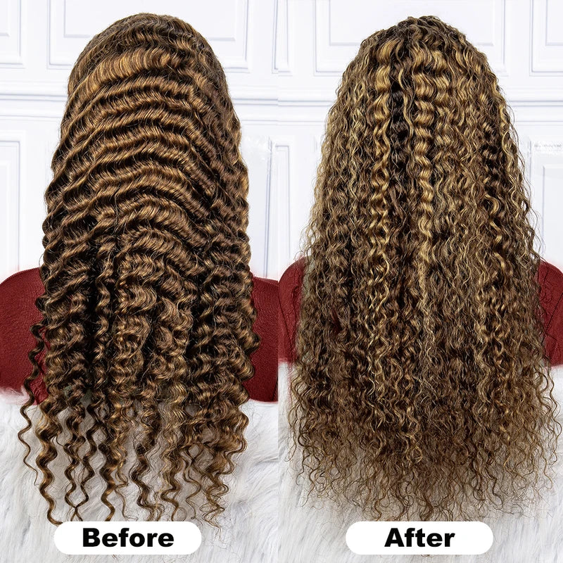Deep Wave Human Hair Wigs 13x6 HD Lace Front Wig for Women - Honey Blonde
