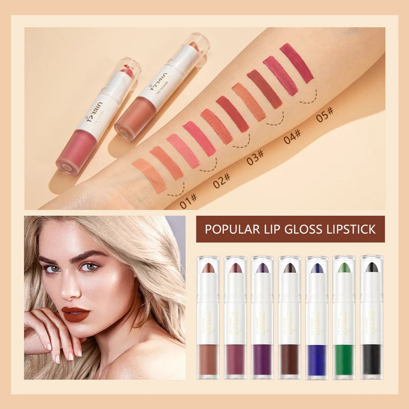 2 in 1 Matte Lipstick and Lip Gloss Set - Long Lasting, Waterproof, Double Head