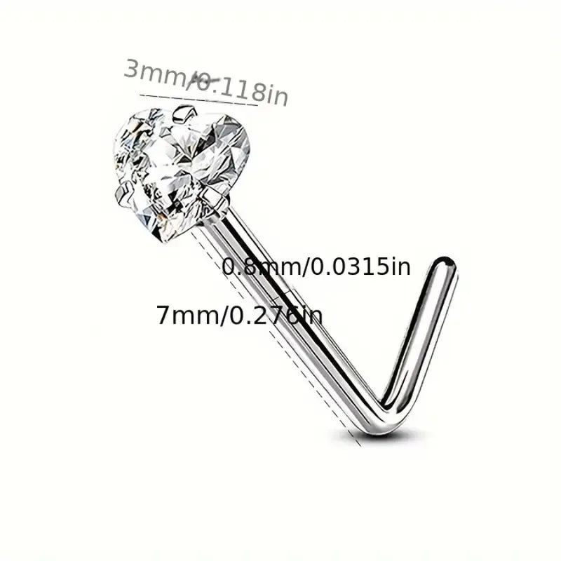 3-Piece Heart Star Zirconia Nose Stud Set - Stainless Steel Nostril Jewelry for Women Girls