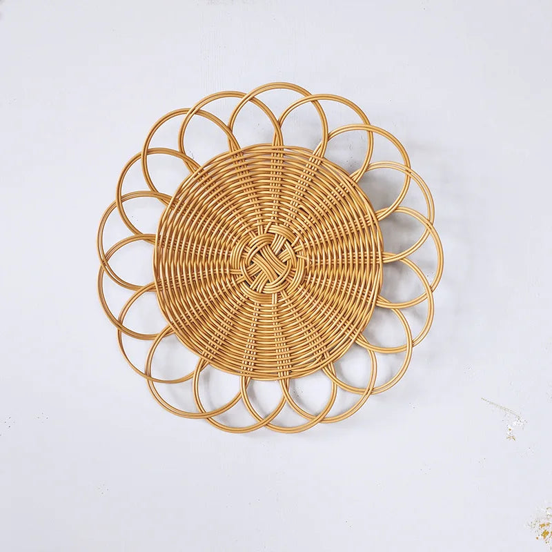 Bohemian Woven Vine Wall Hanging Decor - Handcrafted Flower Shape Ornament for Living Room & Bedroom