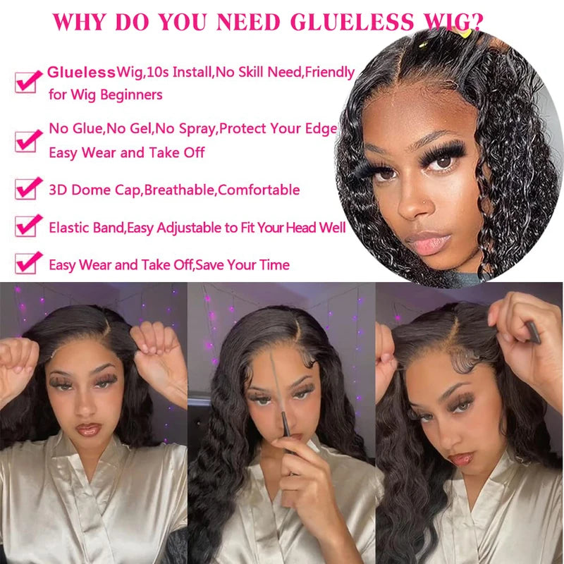 Glueless Human Hair Wigs Deep Wave 6x4 5x5 Lace Closure Pre Plucked 200 Density