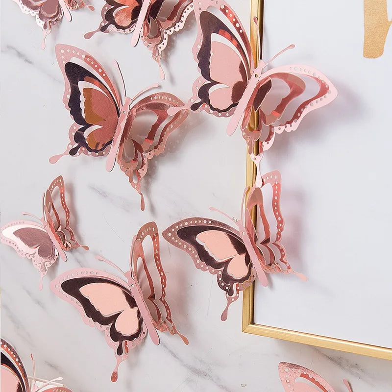 12pcs 3D Butterfly Wall Stickers Self-Adhesive Hollow Decor for Walls