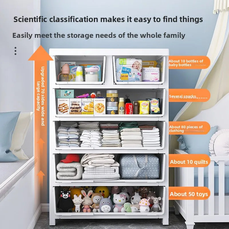 Thickened Plastic Storage Cabinet with Drawers - Childrens Wardrobe Organizer