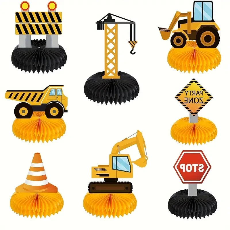 8-Pack Honeycomb Table Decorations for Party, Vehicle Excavator Design