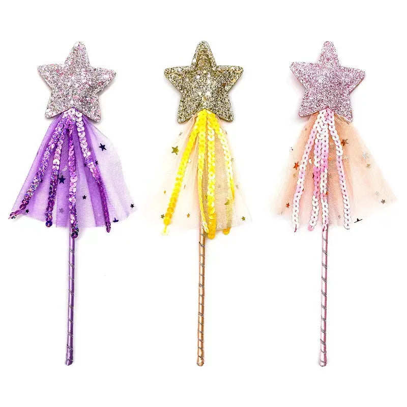 Children's Five Point Star Wand with Tassels and Glitter for Themed Parties