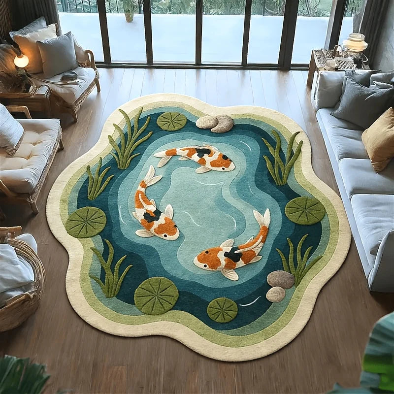 Cartoon Alien Fish Pool Carpet Non-Slip Floor Mat for Living Room and Bedroom