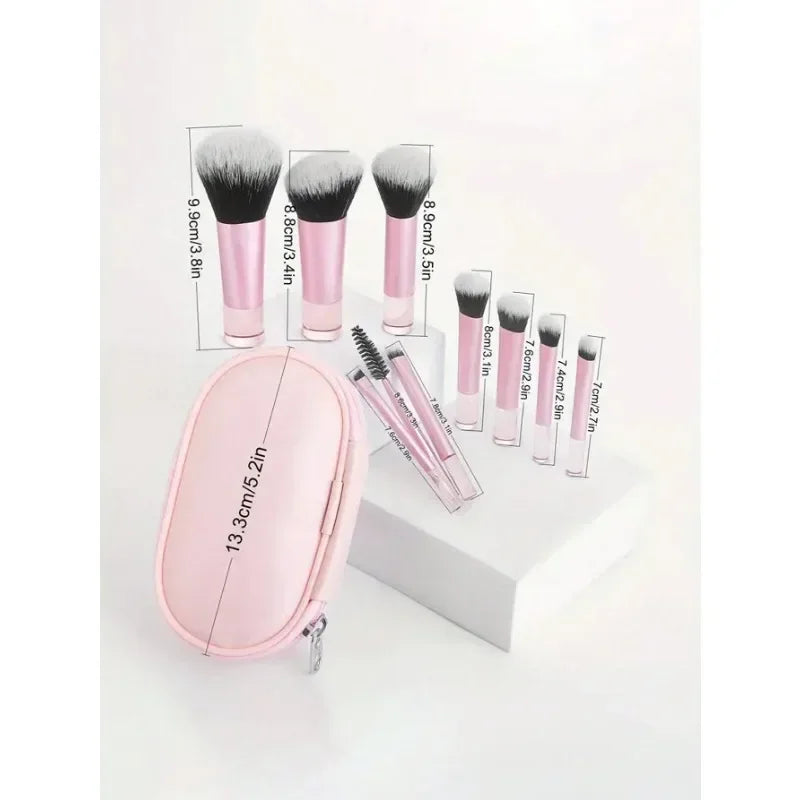 10Pcs Mini Portable Makeup Brush Set with Crystal Handles for Face & Eyes