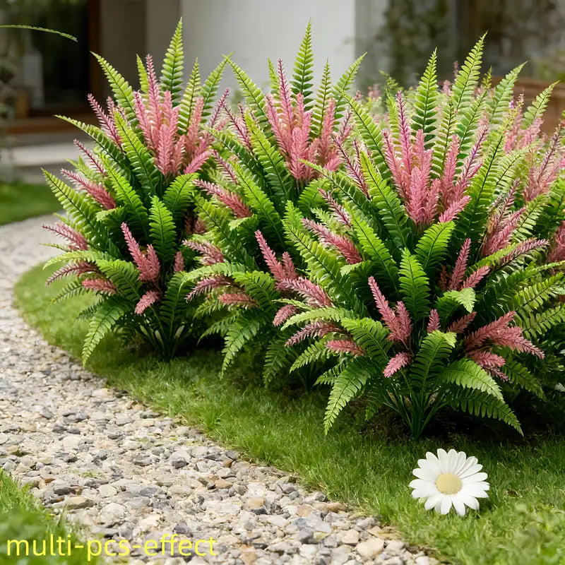 Outdoor Artificial Ferns with Faux Lavender and Ground Stakes - UV-Resistant Garden Decor, 2-Pack