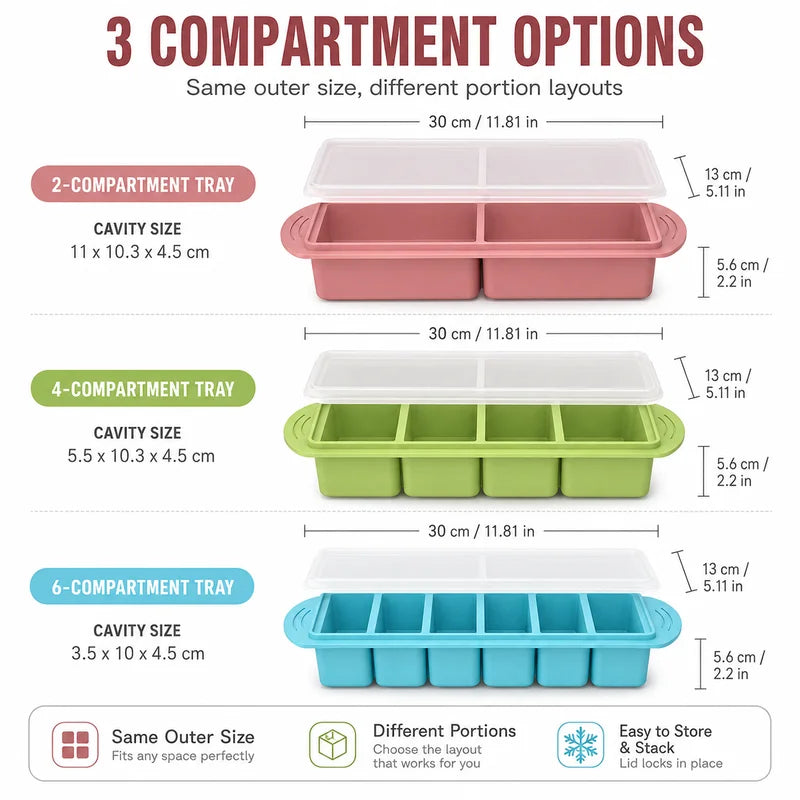 Large Silicone Food Freezing Tray with Lid - Meal Prep & Portion Control