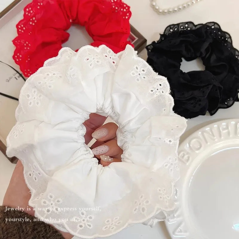 French Lace Wide Hair Scrunchie Band for Women Girls - Elegant Hair Accessory