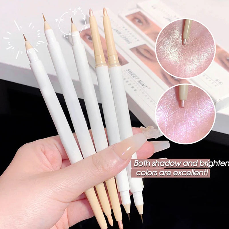 Double Head Silkworm Makeup Pen Set - Matte Pearlescent Brightening Shadow Outline Pen for Eyelids